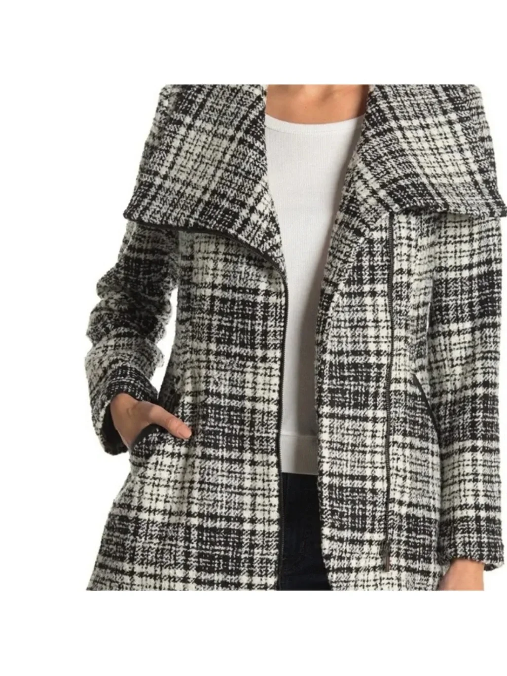 French Connection Hounds Tooth Tweed Jacket S Black and White